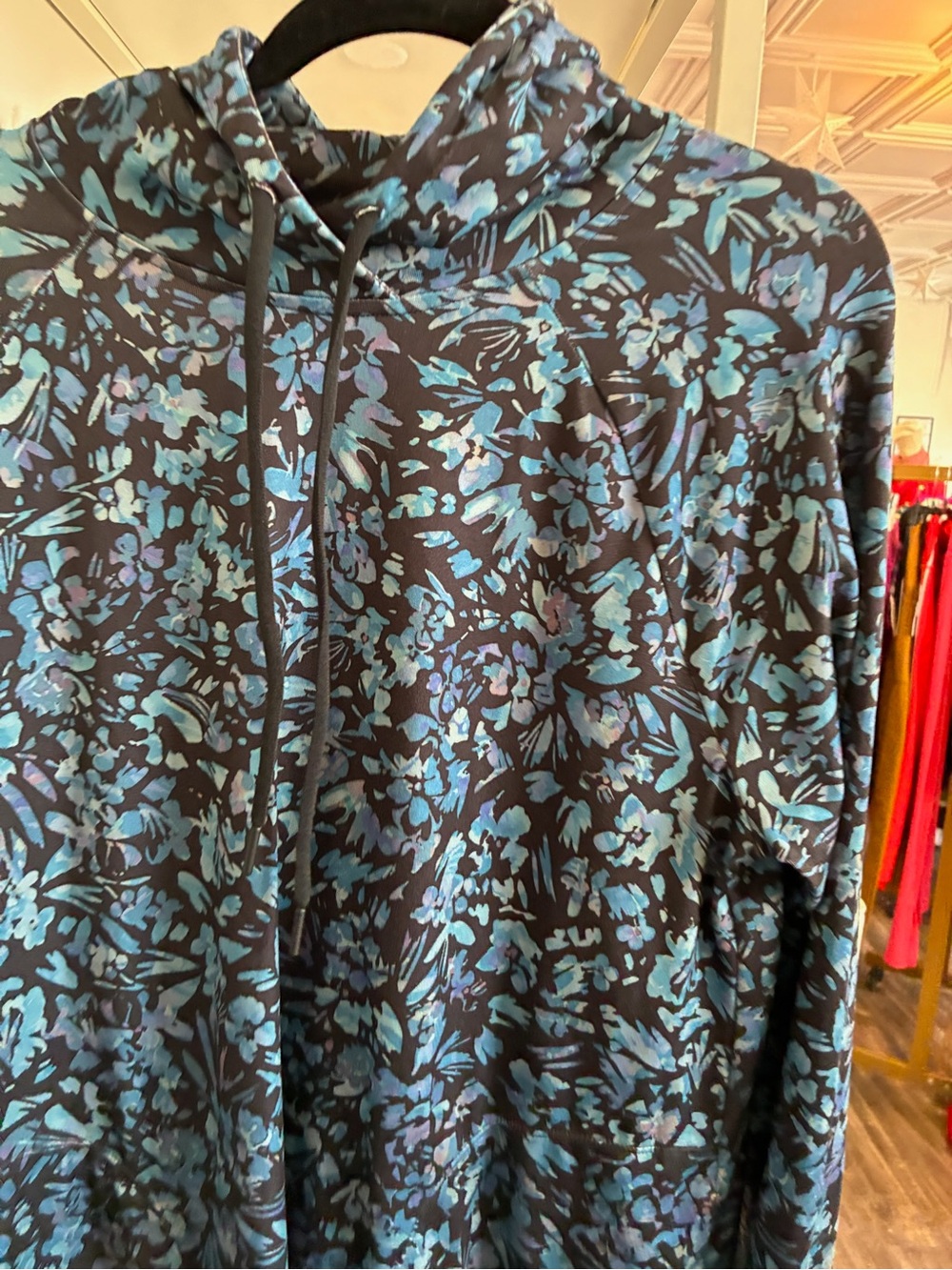 Title Nine Blue and Teal Floral Hooded Sweatshirt Dress - Picture 2 of 3